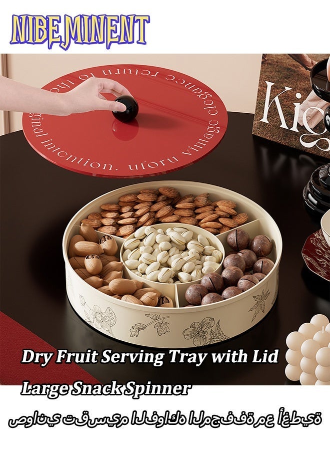 NIBEMINENT Vintage French Dry Fruit Serving Tray with Lid for Snacks, Large Snack Spinner, Snackle Box Container, Ideal for Organizing Candies And Nuts in Your Living Room Beige/Red - Image 1